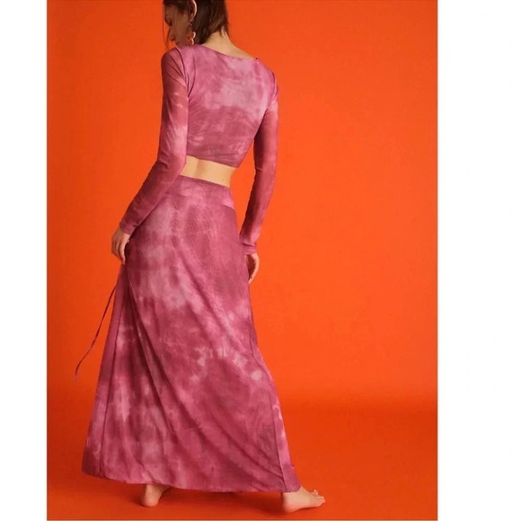 NWT Free People Supernova Set Two Piece Skirt Crop Top Long Sleeve Pink - Picture 15 of 15